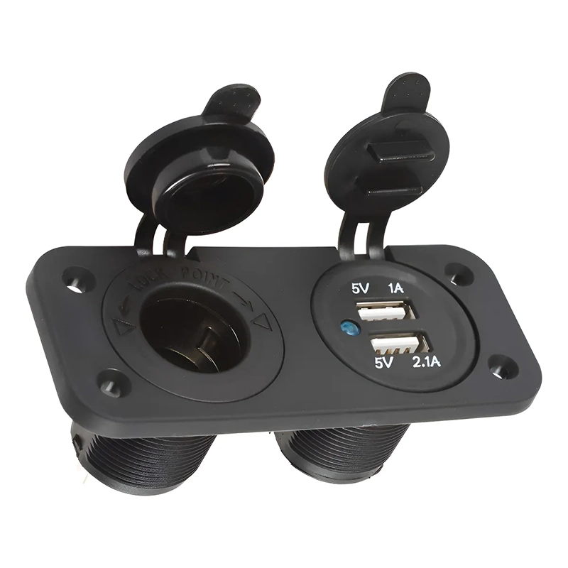 Cargador 12V Doble Puerto Usb/Hembra Encendedor P/Atornillar