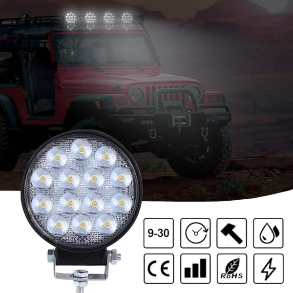Faro Led Auxiliar Circular 14 Led Color Blanco 12/24V 42W - Image 2