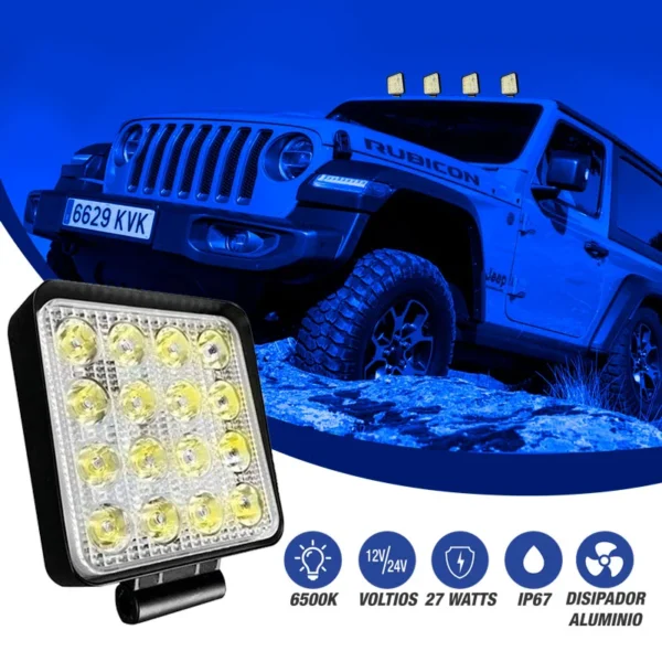 Faro Led Cuadrado 16 Leds 12/24V 48W Blanco - Image 5