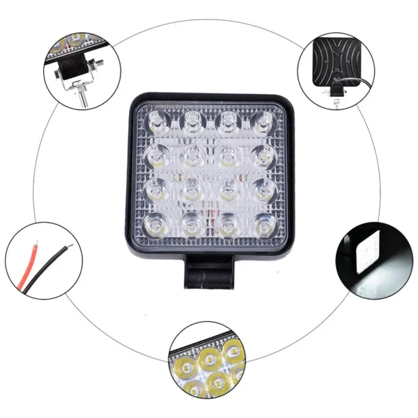 Faro Led Cuadrado 16 Leds 12/24V 48W Blanco - Image 2