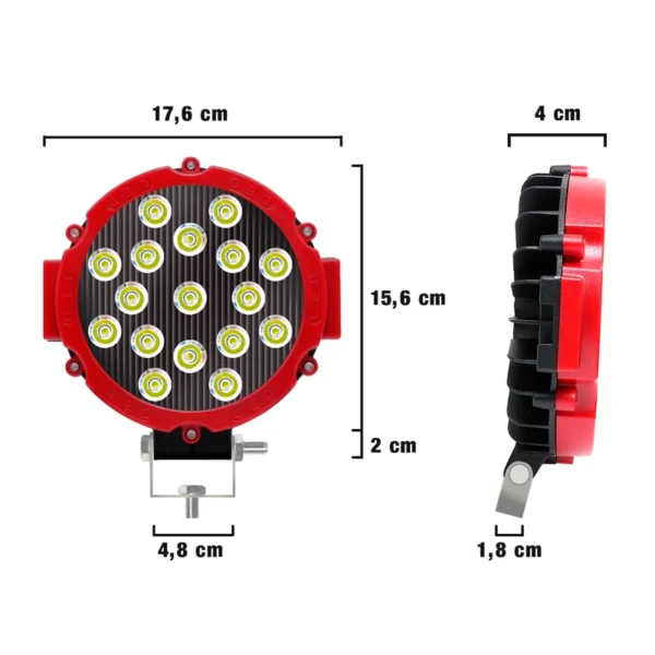Faro Led Circular Aro Rojo 12/24V 54W Blanco - Image 2