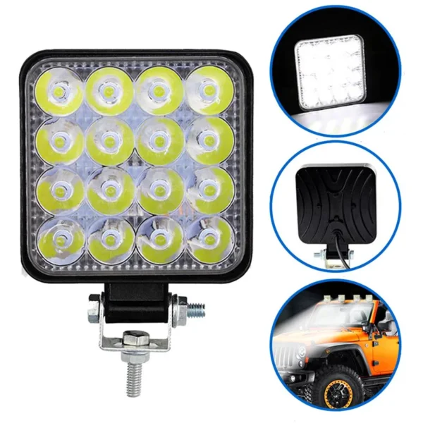 Faro Led Cuadrado Mini 16 Leds 12/24V 48W Blanco - Image 5