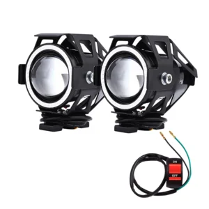 Kit Completo De Faros Auxiliares Moto Cree Led U7 Ojo Angel Lupa Blanco