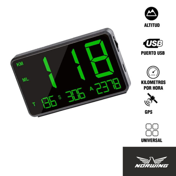 Velocímetro Digital GPS Universal Pantalla LED Verde USB - Image 4