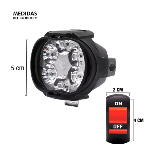 Kit 2 Faros LED Moto 6 Leds 12V 24V Con Interruptor - Image 2